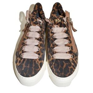 Italian Attilio Giusti Leombruni Leopard Platform Sneaker Cognac Leather US 7